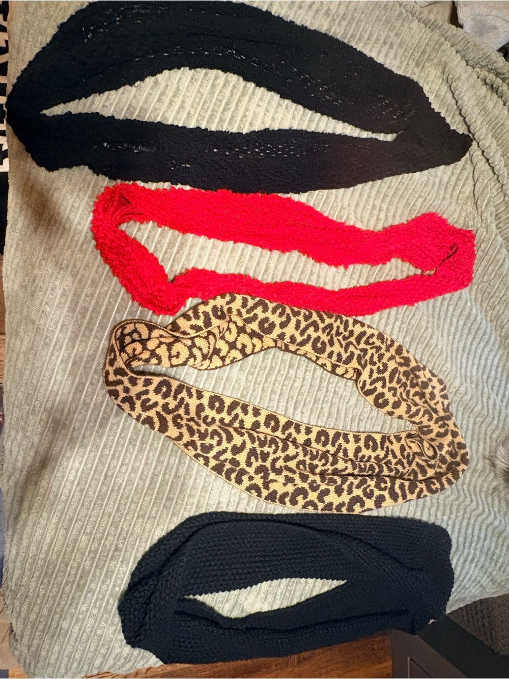 Pack of Women's Knit Scarves in Black, Red, Leopard Print